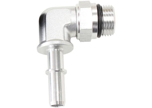 Aeroflow EFI Fuel Fitting 90 Deg 5/16" Push On Barb To -8ORB Silver