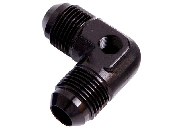 Aeroflow AF821-06PBLK 90Deg Union -6AN With 1/8" Port Black
