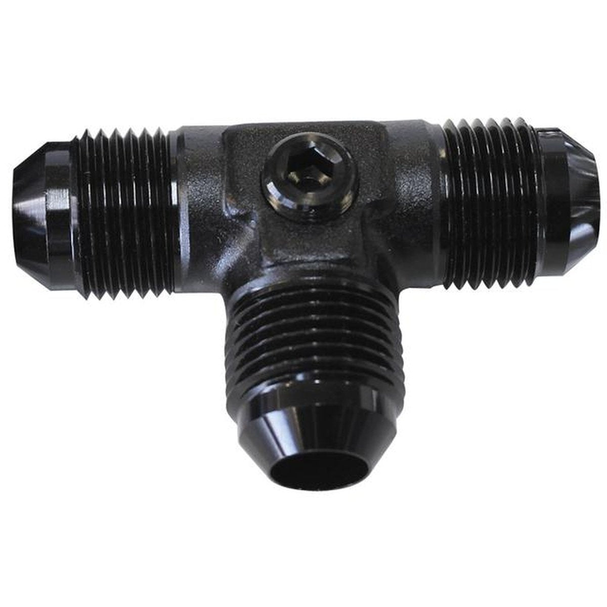 Aeroflow AF824-06PBLK Male Flare Tee -6AN With 1/8" Port Black All Sides Male AN AF824-06PBLK