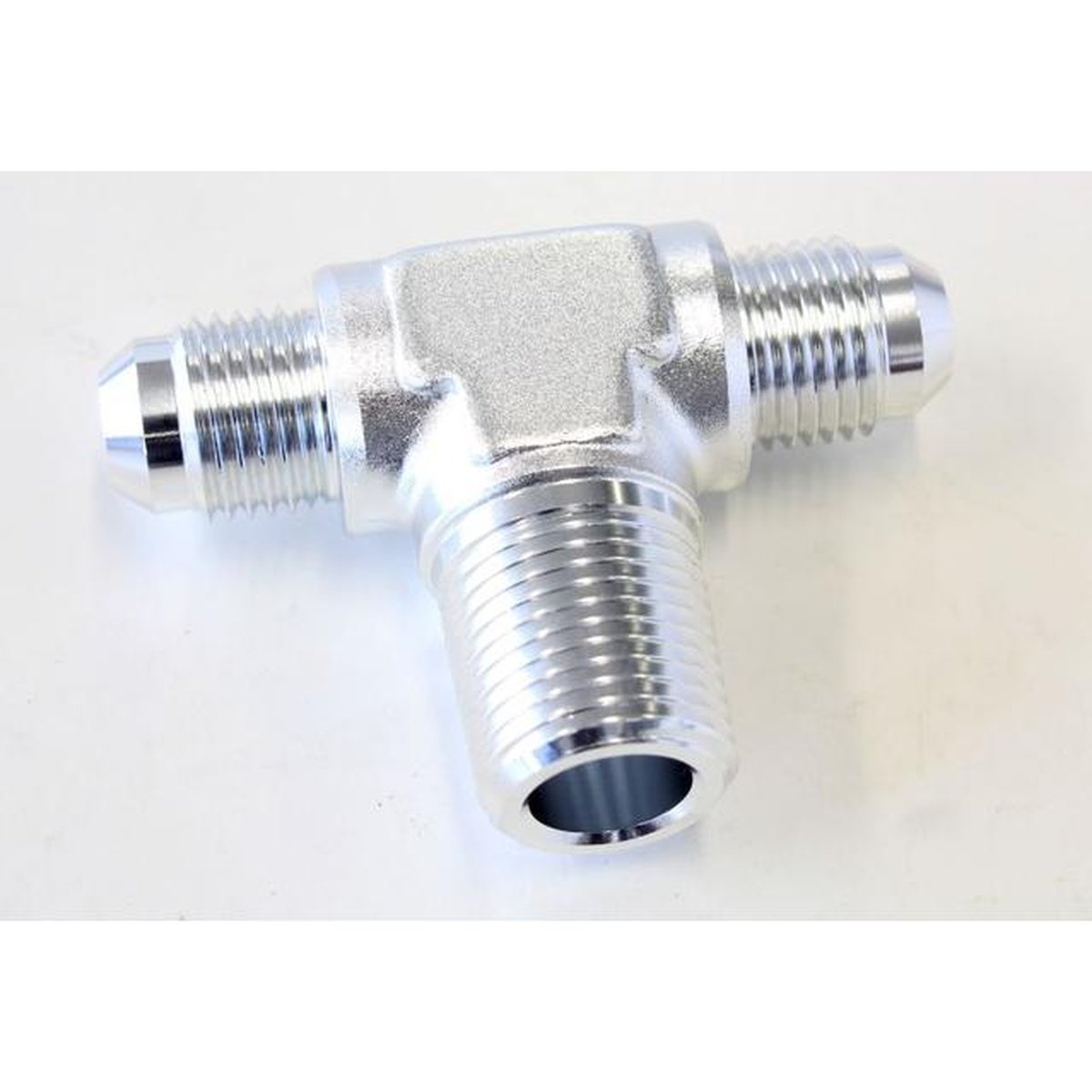 Aeroflow AF825-06-06S Tee -6AN With 3/8" NPT On Side Silver AN Tee With NPT On Side AF825-06-06S