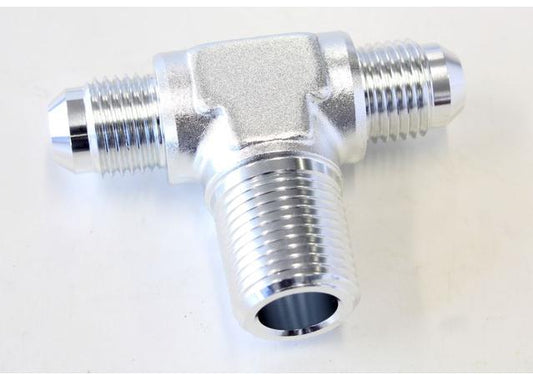 Aeroflow AF825-06-06S Tee -6AN With 3/8" NPT On Side Silver AN Tee With NPT On Side AF825-06-06S