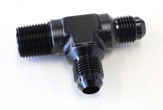 Aeroflow AF826-04-04BLK Tee -4AN With 1/4" NPT On Run Black AN Tee With NPT On Run AF826-04-04BLK