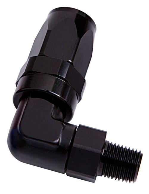 Aeroflow AF829-06-06BLK Male 3/8" Npt 90Deg To -6AN Black Full Swivel 90Deg