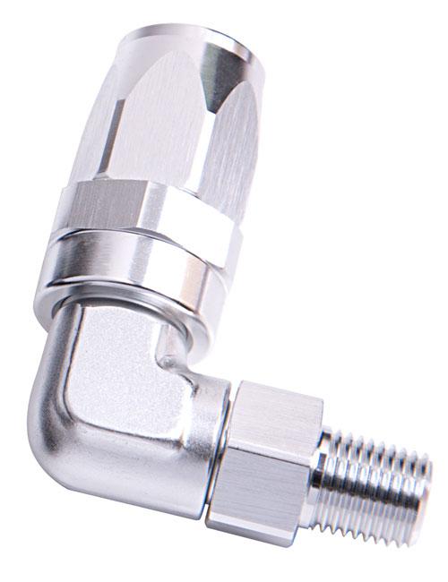 Aeroflow AF829-10-06S Male 3/8" Npt 90Deg To -10AN Silver Full Swivel 90Deg