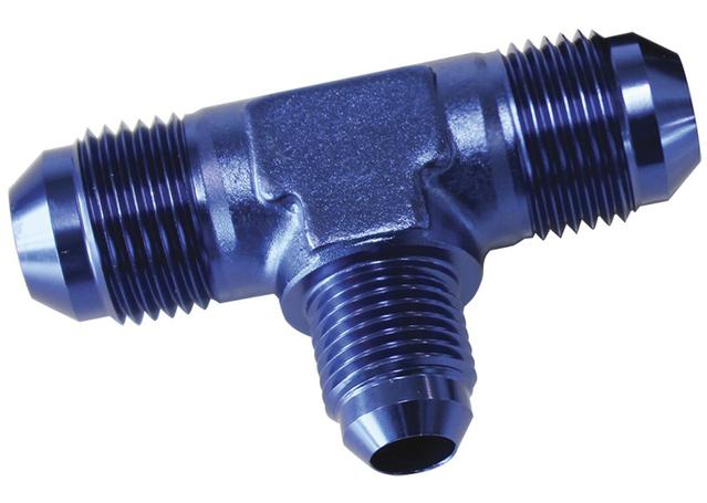 Aeroflow AF831-04-06 Male Flare Tee -6AN With -4AN On TheSide Blue AF831-04-06