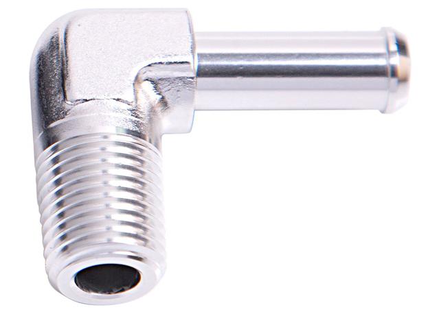 Aeroflow AF842-06-05S 90Deg 3/8" Npt To 5/16" Barb Silver 90Deg Male To Male