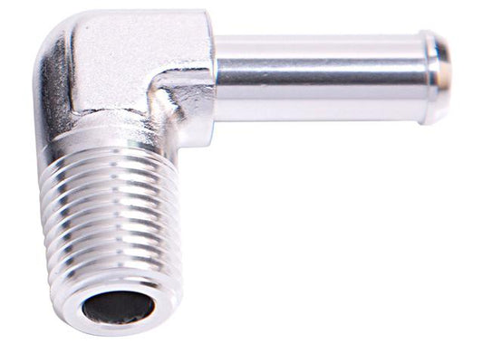 Aeroflow AF842-06-05S 90Deg 3/8" Npt To 5/16" Barb Silver 90Deg Male To Male