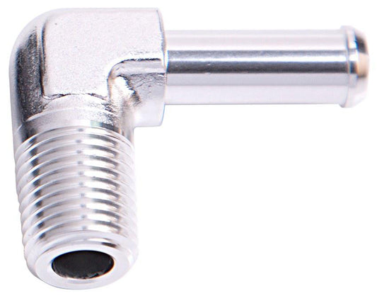 Aeroflow AF842-10S 90Deg 1/2" Npt To 5/8" Barb Silver 90Deg Male To Male