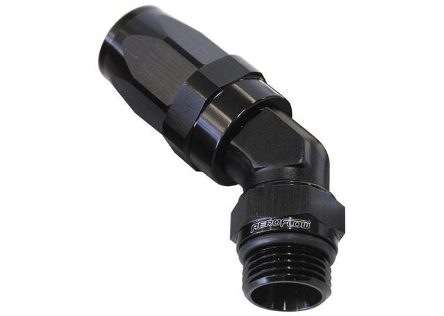 Aeroflow AF844-08-06BLK 45Deg -8 Hose To Male -6 Thread Black