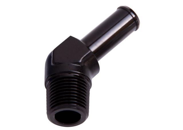 Aeroflow AF845-06-05BLK 45Deg 3/8"Npt To 5/16" Barb Black Male To Male