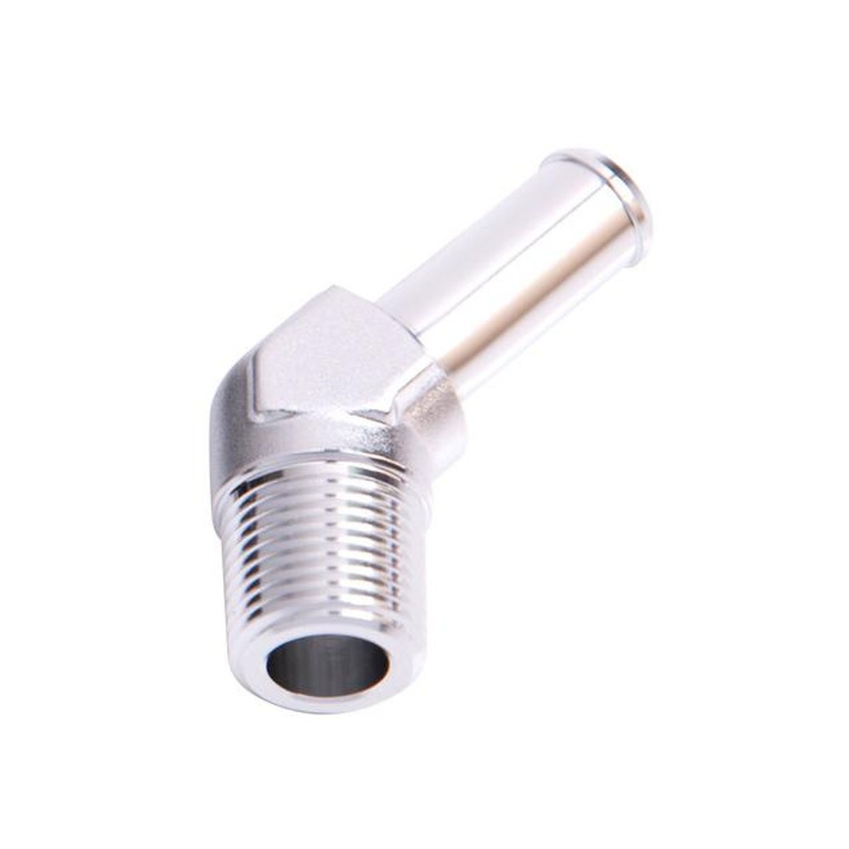 Aeroflow AF845-10S 45Deg 1/2" Npt To 5/8" Barb Silver 45Deg Male To Male