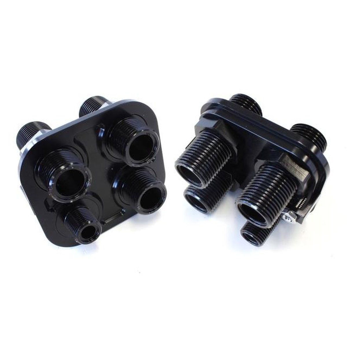 Aeroflow AF88-2003BLK Black A/C Bulkhead 4 Port 3 X -10 / 1 X -6 Threaded Port