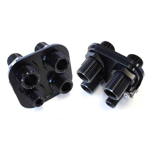 Aeroflow AF88-2003BLK Black A/C Bulkhead 4 Port 3 X -10 / 1 X -6 Threaded Port