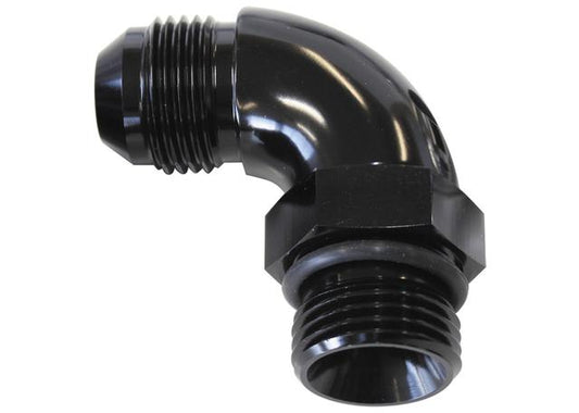 Aeroflow AF903-08-10BLK 90Deg -10ORB To -8AN Complet With Jam Nut And O-Ring Black