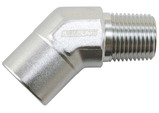 Aeroflow AF915-04S 45Deg Female - Male Elbow 1/4 Npt Silver