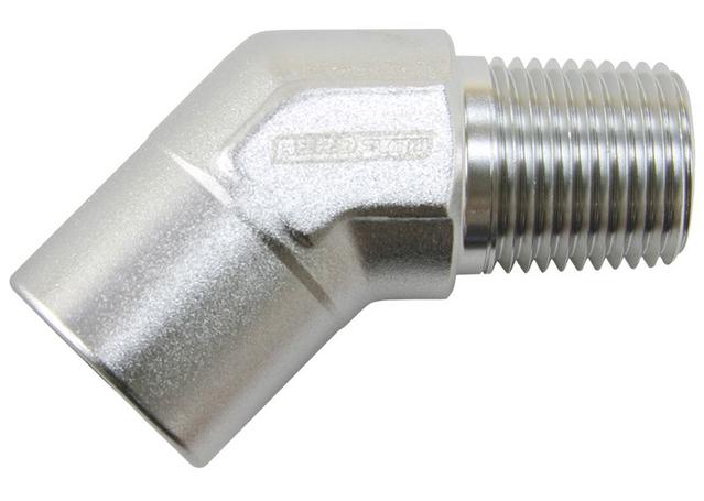 Aeroflow AF915-06S 45Deg Female - Male Elbow 3/8 Npt Silver
