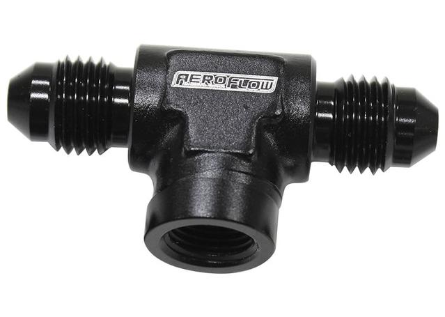 Aeroflow AF918-04-02BLK -4AN Male Tee With 1/8 On Side Black Female 1/8" NPT On Side AF918-04-02BLK