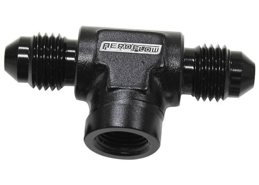 Aeroflow AF918-04-02BLK -4AN Male Tee With 1/8 On Side Black Female 1/8" NPT On Side AF918-04-02BLK