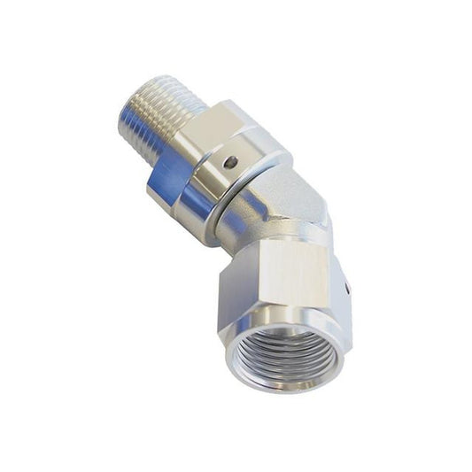 Aeroflow AF919-04-02S 45Deg 1/8" Npt To -4AN Female Silver Full Swivel Fitting