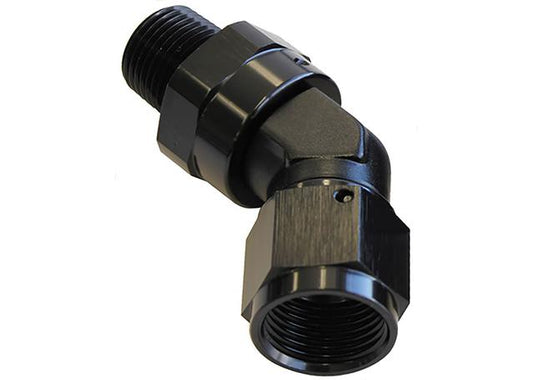 Aeroflow AF919-04-02BLK 45Deg 1/8" Npt To -4AN Female Black Full Swivel Fitting