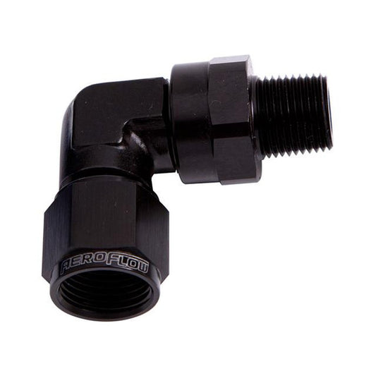 Aeroflow AF923-10-06BLK 90Deg 3/8" Npt To -10AN Black Female Swivel Nut
