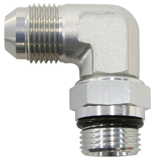 Aeroflow AF949-08-10S Male -10ORB 90 To -8AN Male Silver Full Swivel