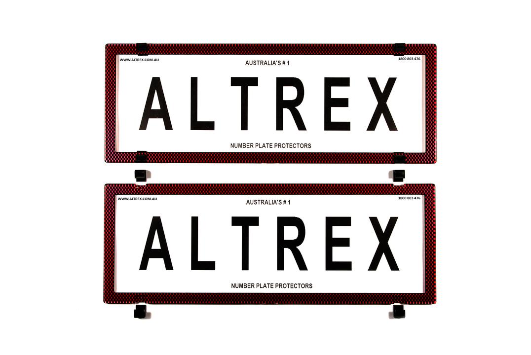 Altrex Number Plate Cover 6 Figure Red Carbon Fibre Without Lines