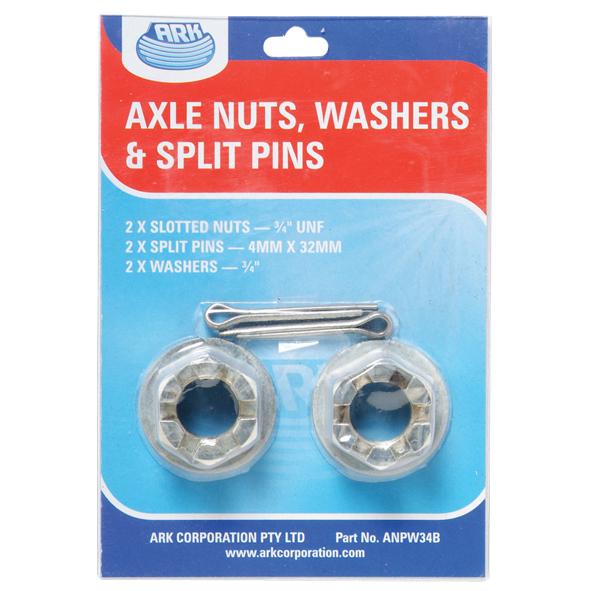 Ark Axle Nuts, Split Pins & Washers Set of 2 ANPW34B