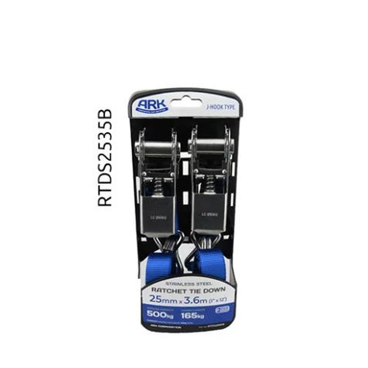 Ark Rachet Tie Down Stainless Steel 165kg 25mm x 3.5m 2 Pack RTDS2535B