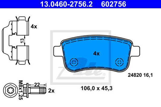 ATE Brake Pad Set Rear 13.0460-2756.2