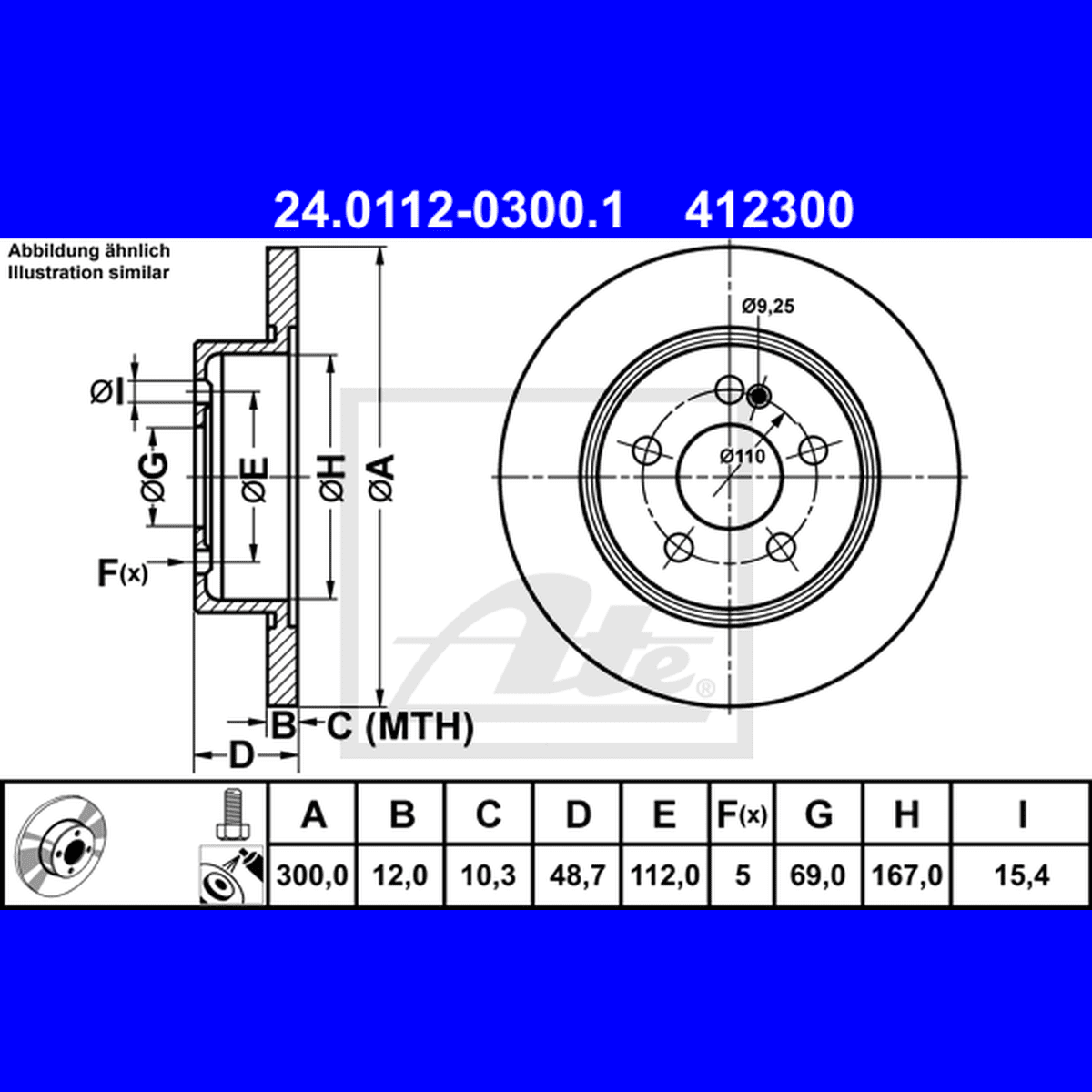 ATE Brake Rotor 300mm Rear 24.0112-0300.1