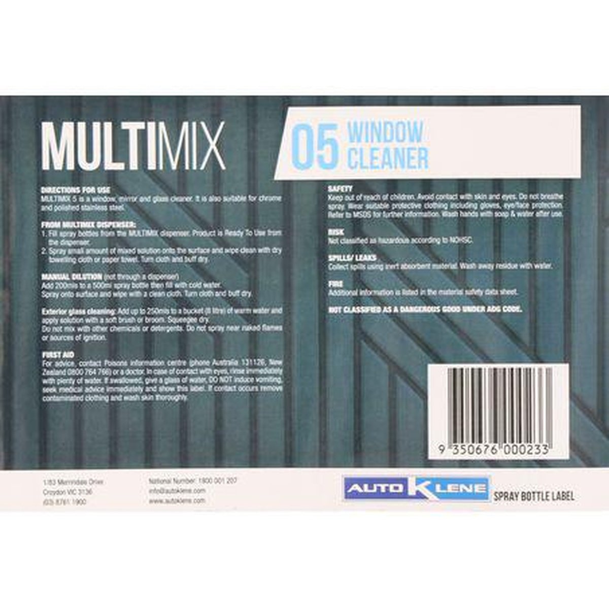 Auto Klene MultiMix 05 Spray Bottle Label MM5LABEL