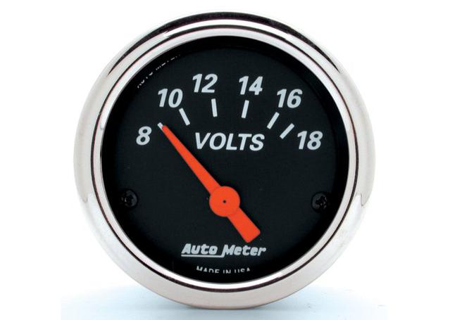 Autometer Designer Black 2-1/16in Voltmeter 8-18V Short Sweep Electric AU1483