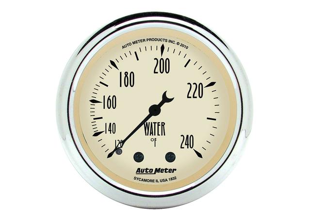 Autometer Antique Beige 2-1/16in Water Temp Gauge 120-240F Mechanical AU1832