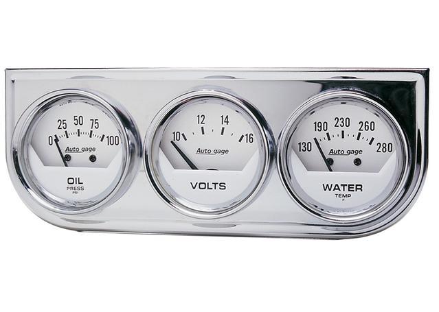 Autometer Auto Gauge 2-1/16in 3 Gauge Console Oil Volts Water Temp Chrome AU2325