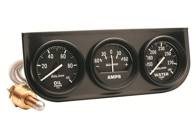 Autometer 2-1/16in 3 Gauge Console Oil Amps Water Temp Black AU2393