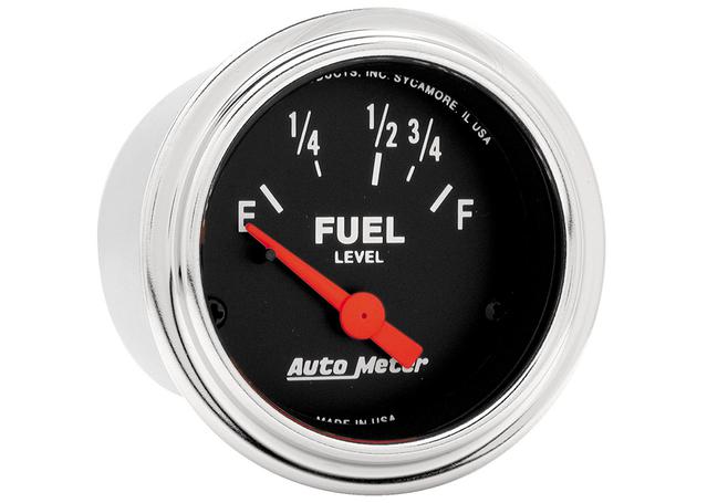 Autometer Trad Chrome 2-1/16in Fuel Level Gauge 73-10 Ohms Short Sweep Electric AU2515