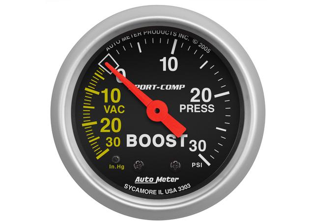 Autometer Sport-Comp 2-1/16in Boost/Vacuum Gauge 30in/Hg 30PSI Mechanical AU3303