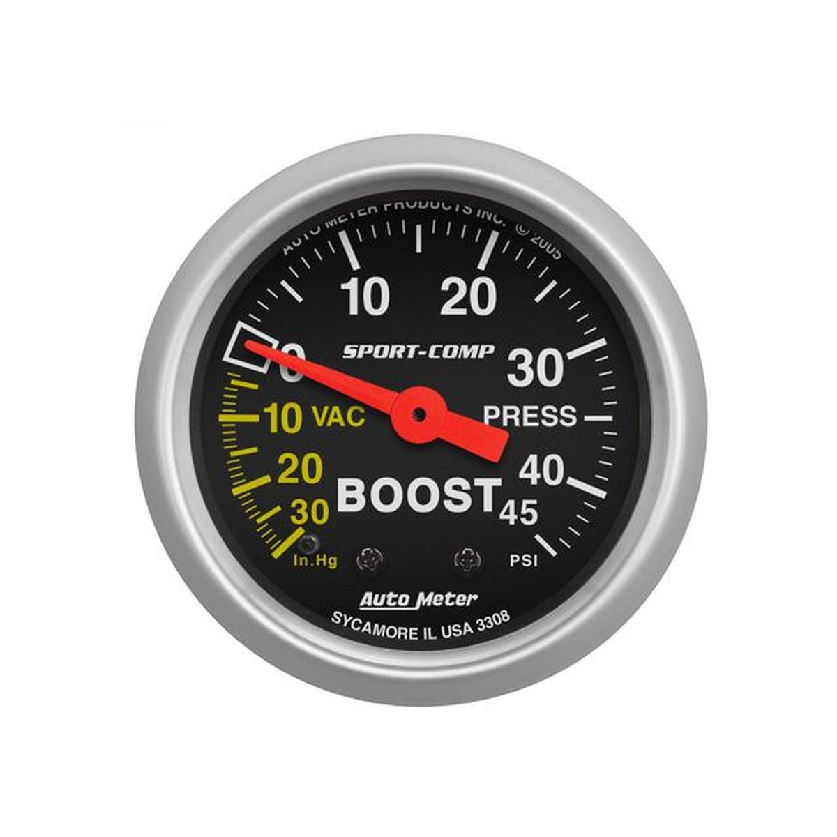 Autometer Sport-Comp 2-1/16in Boost/Vacuum Gauge 30in/Hg 45PSI Mechanical AU3308