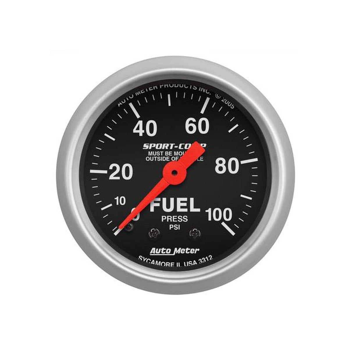 Autometer Sport-Comp 2-1/16in Fuel Pressure Gauge 0-100 PSI Mechanical AU3312