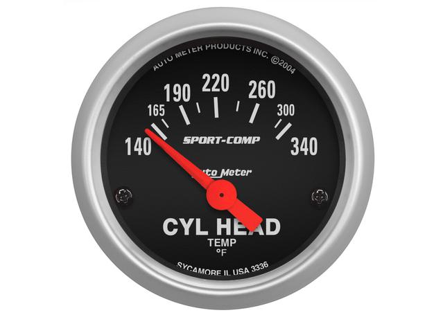 Autometer Sport-Comp 2-1/16in Cylinder Head Temp Gauge 140-340F Short Sweep Electric AU3336