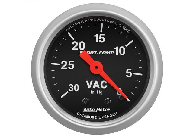 Autometer Sport-Comp 2-1/16in Vacuum Gauge 0-30in/Hg Mechanical AU3384