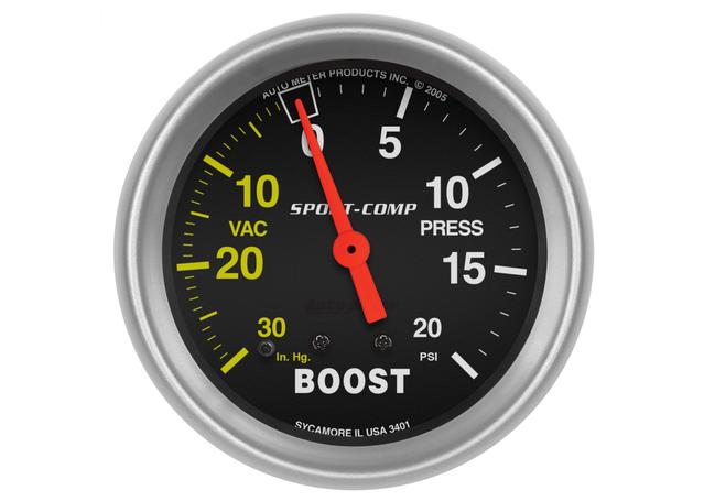 Autometer Sport-Comp 2-5/8in Boost/Vacuum Gauge 30in/Hg 20PSI Mechanical AU3401