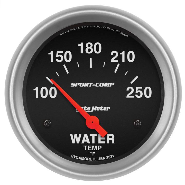 Autometer Sport-Comp 2-5/8in Water Temp Gauge 100-250F Short Sweep Electric AU3531