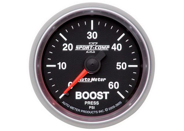 Autometer Sport-Comp II 2-1/16in Boost Gauge 0-60 PSI Mechanical AU3605