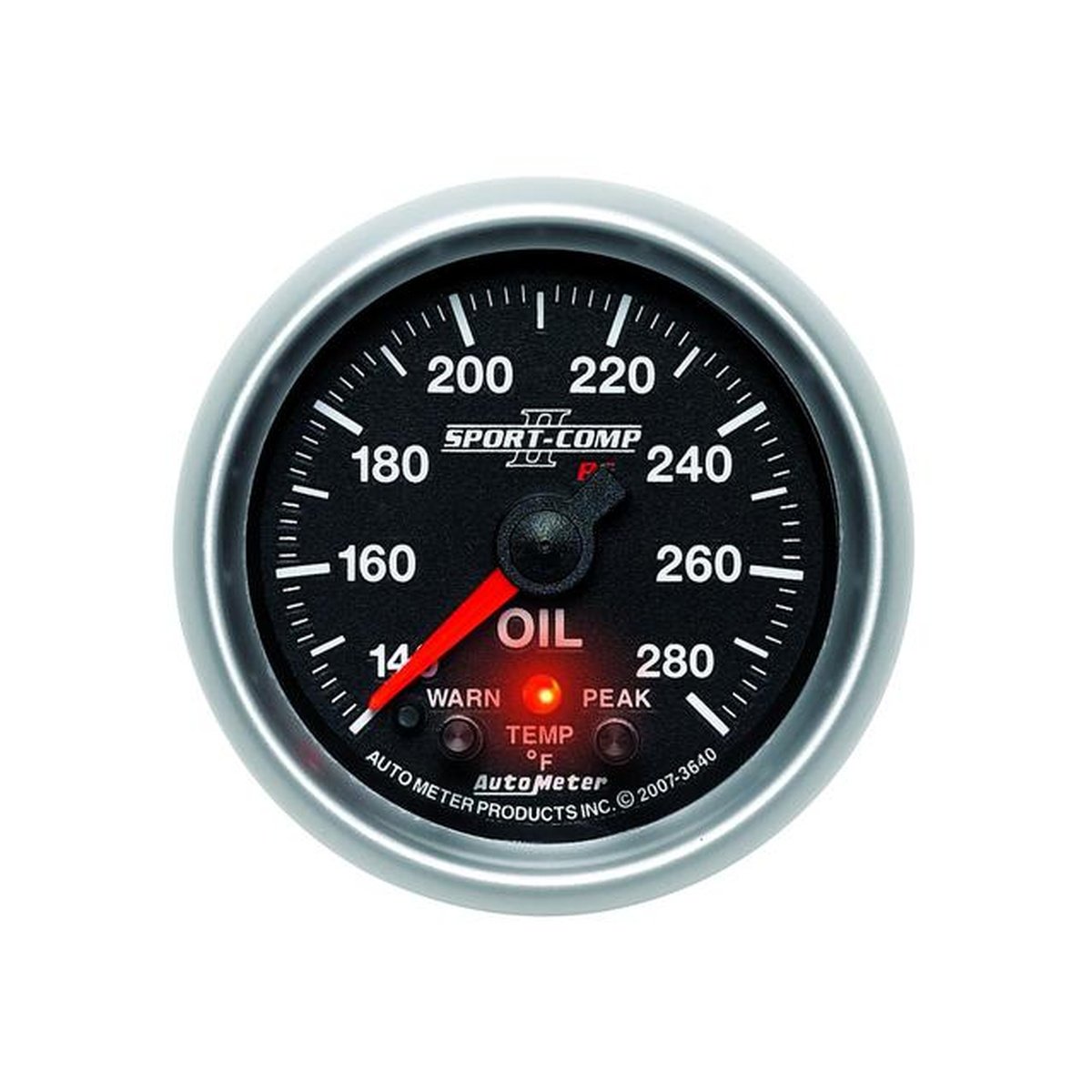 Autometer Sport-Comp II 2-1/16in Oil Temp Gauge 140-280F Full Sweep Electric Peak & Warning AU3640