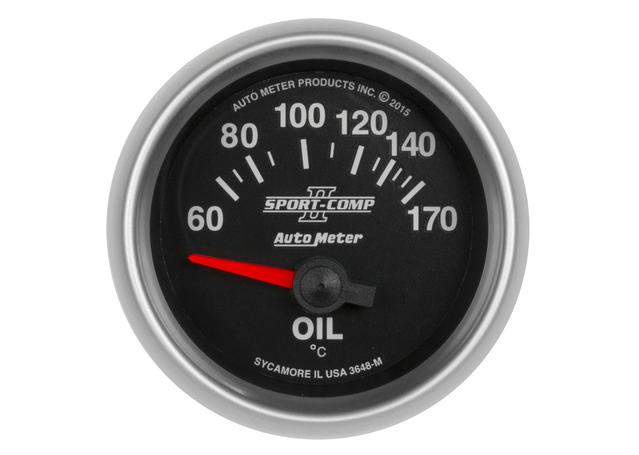 Autometer Sport-Comp II 2-1/16in Oil Temp Gauge 60-170C Short Short Electric AU3648-M