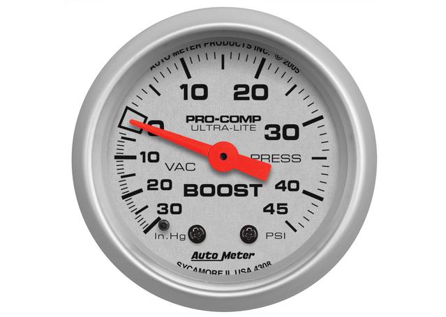 Autometer Ultra-Lite 2-1/16in Boost/Vacuum Gauge 30in/Hg 45PSI Mechanical AU4308