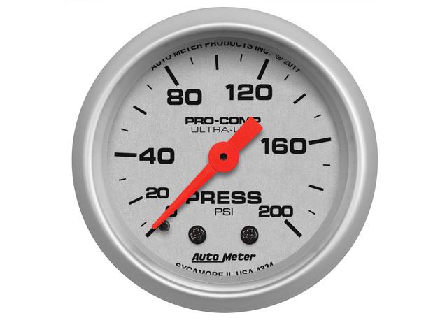 Autometer Ultra-Lite 2-1/16in Pressure Gauge 200 PSI Mechanical AU4334