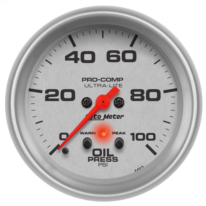 Autometer Ultra-Lite 2-5/8in Oil Pressure Gauge 0-100 PSI Full Sweep Electric w/Peak AU4452